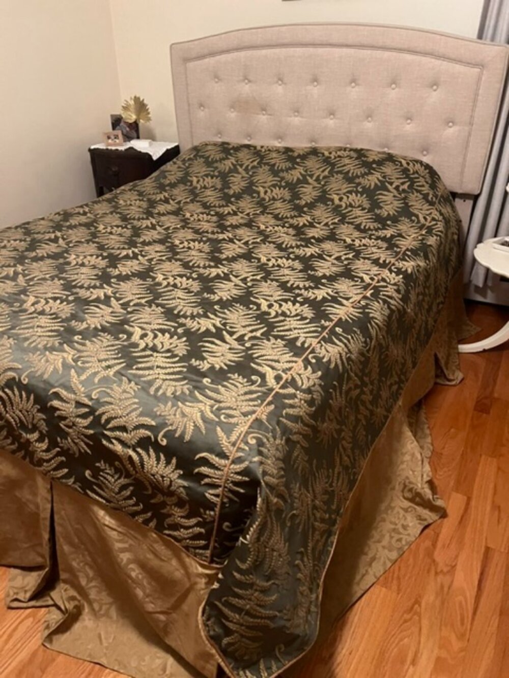 Queen Blue/Gold Leaf Heavy Duvet Cover w/Attached 14' Dust Ruffle